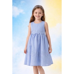 Rochie fete iDO din in 100% fără mâneci, cu dantelă brodată și fermoar invizibil, 4.8750PV24BL