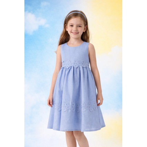 Rochie fete iDO din in 100% fără mâneci, cu dantelă brodată și fermoar invizibil, 4.8750PV24BL Rochie fete iDO din in 100% fără mâneci, cu dantelă brodată și fermoar invizibil, 4.8750PV24BL