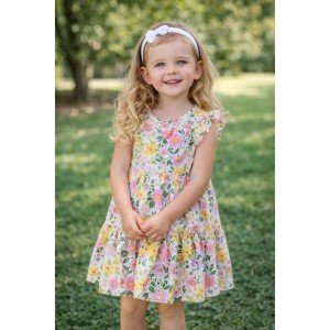 Rochie fete iDO din bumbac 100% cu imprimeu floral, lungime până la genunchi, 4.8758PV24MU