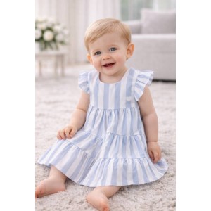Rochie Minibanda pentru bebe fetițe cu dungi bleu și albe, volănașe și funde la spate, 3.8740PV24BL