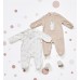 Set 2 salopete velur iDO pentru nou-născuți, bumbac moale, Alb,Bej, 4.F157TI25BJ