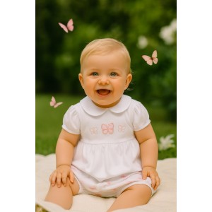 Set bebe fetiță Minibanda din jerseu elastic de bumbac și muselină cu imprimeu fluturi, 3.B760PV25RZ