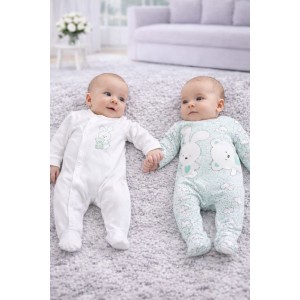 Set 2 salopete lungi bebe iDO din bumbac cu imprimeu, închidere cu capse, 4.4173PV22VER