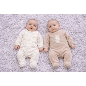 Set 2 salopete velur iDO pentru nou-născuți, bumbac moale, Alb,Bej, 4.F157TI25BJ