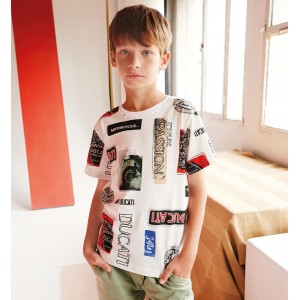 Tricou băieți Ducati, 100% bumbac, imprimeu integral, casual sport, G.B632PV24ALB