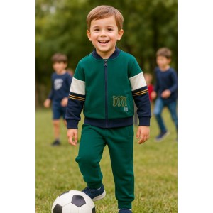 Trening Sarabanda băieți, fleece 100% bumbac, hanorac cu imprimeu cauciucat și pantaloni cu talie elastică,0.7002TI23VE