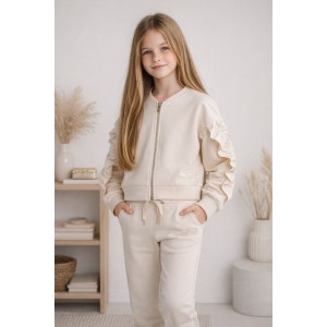 Trening fete Sarabanda din bumbac, hanorac cu fermoar și volane, pantaloni sport cu talie elastică, 0.8407PV24BJ