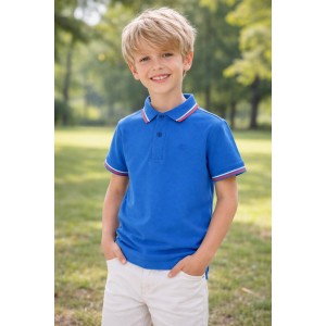 Tricou polo Sarabanda pentru băieți din bumbac 100%, cu nasturi și detalii bicolore. 0.8111PV24ABS