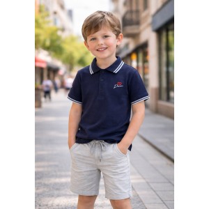 Tricou Polo Sarabanda pentru băieți din bumbac cu elastan, bleumarin. 0.8680PV24BLM