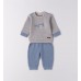 Set bebeluși Minibanda două piese gri-albastru, hanorac cu broderie și pantaloni, 3.F634TI25GR