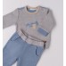 Set bebeluși Minibanda două piese gri-albastru, hanorac cu broderie și pantaloni, 3.F634TI25GR