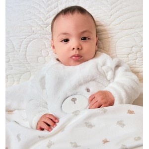 Salopetă Bebeluși Unisex Minibanda din Material Moale cu Urechi Decorative, 3.F672TI25ALB