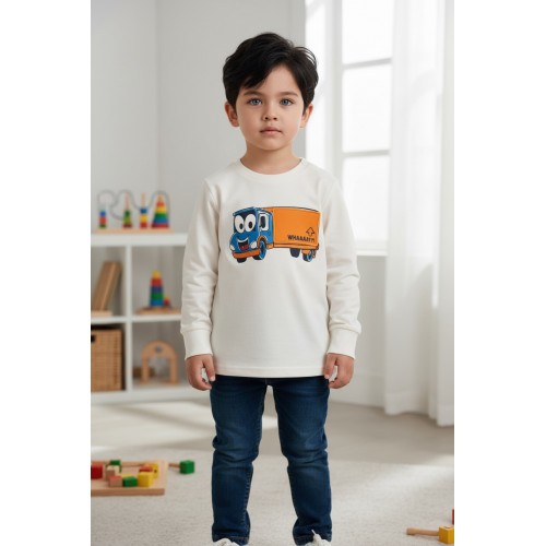 Bluză băieți iDO din bumbac 100% cu imprimeu camion și clapetă textilă,4.7425TI23ALB Bluză băieți iDO din bumbac 100% cu imprimeu camion și clapetă textilă,4.7425TI23ALB