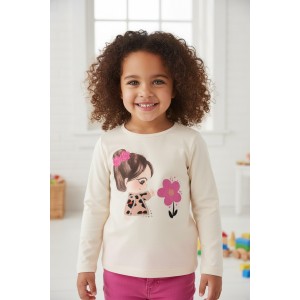 Bluză cu mânecă lungă pentru fete Sarabanda din bumbac elastic cu imprimeu și detalii strălucitoare, 0.7282TI23BJ
