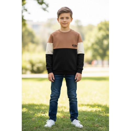 Hanorac băieți iDO cu gât rotund și interior flaușat – model tricolor, I Do,4.7703TI23BJ Hanorac băieți iDO cu gât rotund și interior flaușat – model tricolor, I Do,4.7703TI23BJ