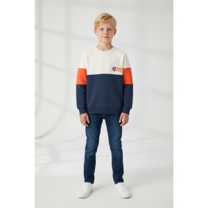 Hanorac băieți iDO cu interior flaușat și design tricolor – model All Good Biker Club,4.7703TI23ORG