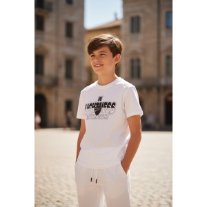 Tricou băieți Ducati alb din bumbac 100%, croială supradimensionată, imprimeu frontal sport, G.B634PV24ALB