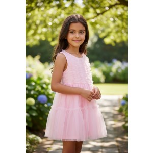 Rochie fetiță Sarabanda din tulle roz cu design elegant și închidere la spate, 0.B338PV25RZ