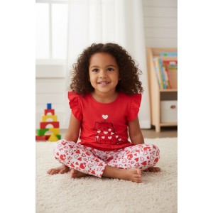 Compleu fetiță Sarabanda din bumbac elastic cu imprimeu pisicuță și colanți cu inimioare, 0.8380PV24RO