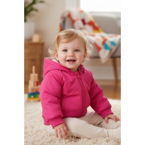 Geacă reversibilă pentru bebeluși Minibanda din fas roz cu glugă și imprimeu, 3.6658PV23FU