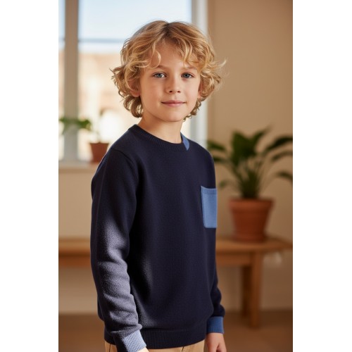 Pulover tricotat pentru băieți iDO cu detalii contrastante – confort și stil,4.7774TI23NA Pulover tricotat pentru băieți iDO cu detalii contrastante – confort și stil,4.7774TI23NA