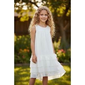 Rochie elegantă fete Sarabanda din voal cu aplicație dantelată și căptușeală din bumbac, 0.8460PV24ALB