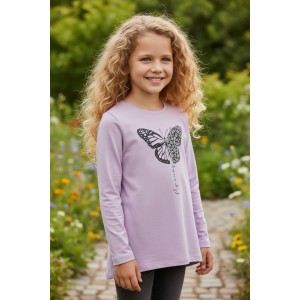 Bluză pentru fete Sarabanda din bumbac elastic cu imprimeu fluture, 4.6524TI23MV
