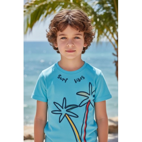 Tricou băieți iDO din jerseu 100% bumbac cu imprimeu palmieri și capse pe umăr, 0.8136PV24ABS Tricou băieți iDO din jerseu 100% bumbac cu imprimeu palmieri și capse pe umăr, 0.8136PV24ABS