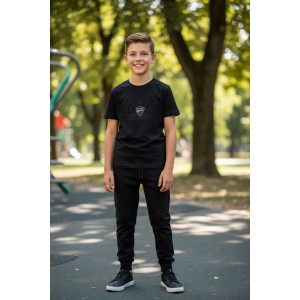 Tricou băieți Ducati negru din bumbac 100%, croială supradimensionată, imprimeu frontal sport, G.B634PV24NG