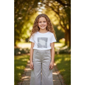 Pantaloni iDO pentru fete din twill de bumbac elastic – talie reglabilă și croială confortabilă, 4.F743TI25GR