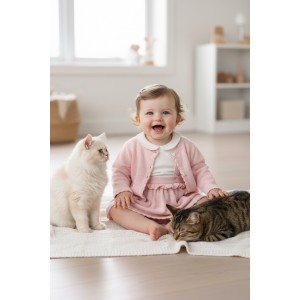 Set Minibanda din 3 piese pentru fetițe din bumbac și lână – cardigan, bluziță și fustiță cu bretele, 3.F770TI25RZ