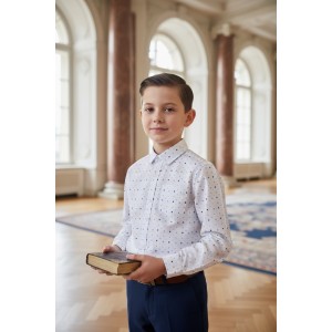 Cămașă elegantă pentru băieți Sarabanda din poplin elastic cu micro model, 0.6314PV23ALB