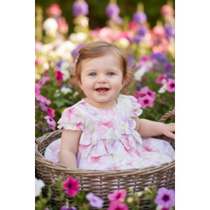 Rochiță Minibanda pentru fetițe cu imprimeu floral și fundițe decorative, 3.B723PV25RZ