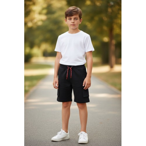 Pantaloni scurți băieți Ducati din bumbac 100% cu buzunare laterale cargo, G.B644PV25NG Pantaloni scurți băieți Ducati din bumbac 100% cu buzunare laterale cargo, G.B644PV25NG