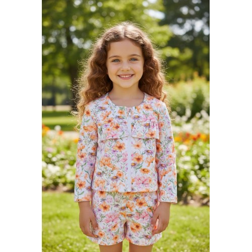 Jachetă Sarabanda pentru fetițe din bumbac elastic cu imprimeu floral – confort și eleganță zilnică, 0.B305PV25ORG Jachetă Sarabanda pentru fetițe din bumbac elastic cu imprimeu floral – confort și eleganță zilnică, 0.B305PV25ORG