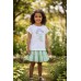 Set fetiță iDO cu tricou aplicat și fustă cu volane în carouri verde mentă – bumbac moale și confortabil, 4.B551PV25VE
