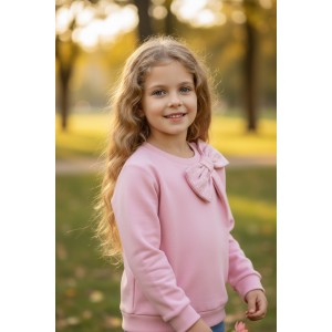 Bluză hanorac fete Sarabanda din fleece de bumbac elastic cu fundă aplicată și strasuri – confortabilă și elegantă, 0.7277TI23RZ