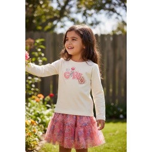 Set fetiță Sarabanda cu tricou și fustă din tulle, imprimeu colorat și aplicații strasuri, 0.F245TI25RZ