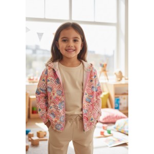 Hanorac fetiță Sarabanda din fleece de iarnă cu imprimeu colorat all-over și glugă, 0.F220TI25RZ