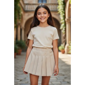 Pantaloni scurți tip fustă pentru fete Sarabanda din twill elastic cu efect peach – bej, 0.F464TI25BJ