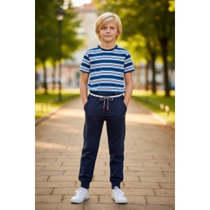 Pantaloni băieți Minibanda din bumbac elastic cu talie reglabilă și buzunare laterale, 0.8674PV24ABS