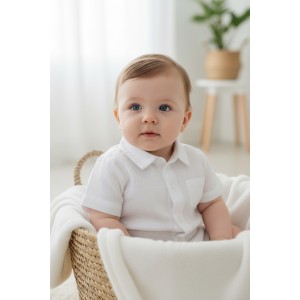 Cămașă clasică iDO pentru bebe băieți, in 100%, mâneci scurte și deschidere cu nasturi, 4.6059PV23ALB