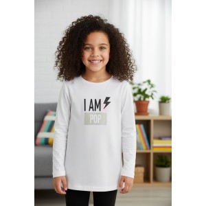 Bluză cu mânecă lungă pentru fete Sarabanda din jerseu elastic cu imprimeu modern, 4.6041TI23ALB