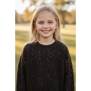 Pulover negru tricotat pentru fete iDO cu paiete decorative – eleganță și confort,4.7894TI23NG