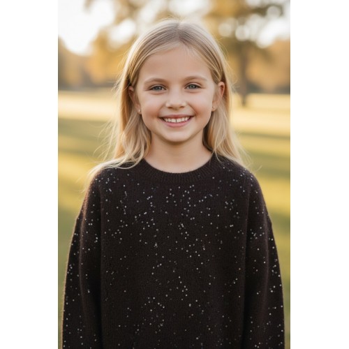 Pulover negru tricotat pentru fete iDO cu paiete decorative – eleganță și confort,4.7894TI23NG Pulover negru tricotat pentru fete iDO cu paiete decorative – eleganță și confort,4.7894TI23NG