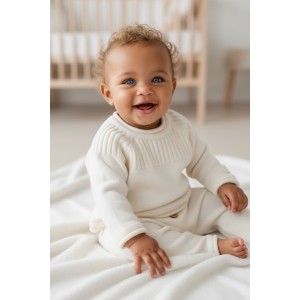 Set Minibanda din două piese pentru bebeluși din tricot fin, bumbac și lână, 3.F694TI25ALB